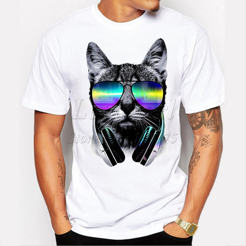 DJ cat printed Funny t-shirt men tops