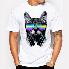 DJ cat printed Funny t-shirt men tops