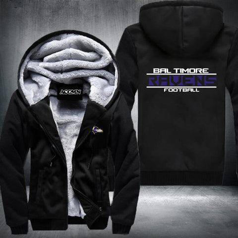 New Ravens Footballs Jacket Super Warm Thicken Fleece Zip Up Hoodie Men's Coat Free Shipping USA size plus size NO.2 Black